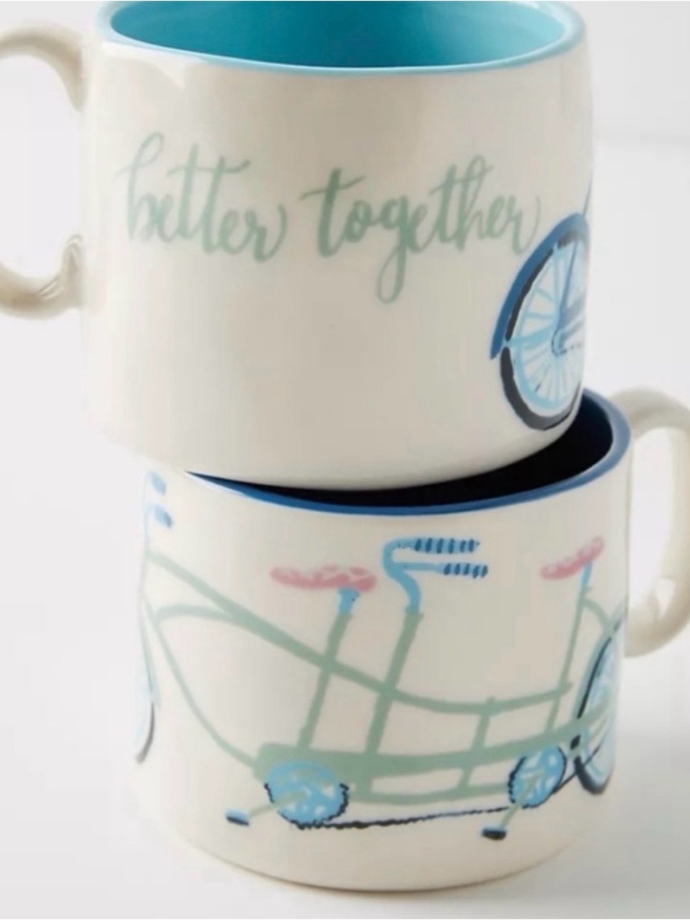 Anthropologie NIB Better Together Tandem Bicycle Set of Two Mugs - Picture 3 of 7